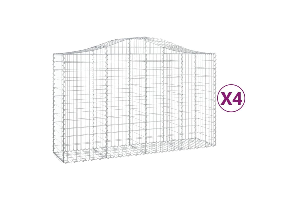 vidaXL 3145663 Arched Gabion Baskets 4 Pcs 200x50x120/140cm Galvanised Iron