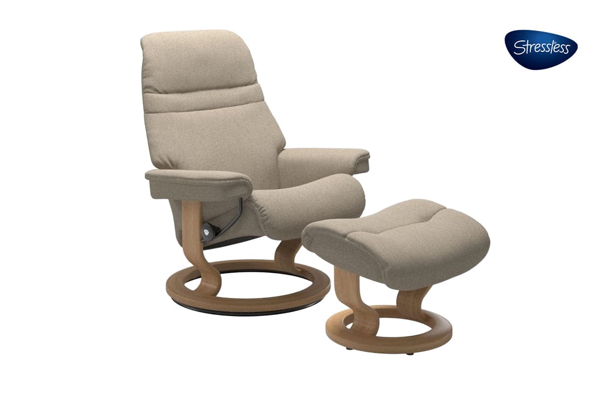 Stressless Sunrise Recliner Classic Base with Footstool | Leather | Beige