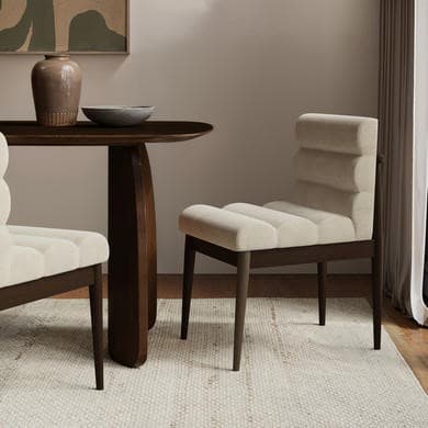 Beige and Walnut - Beige Ribbed Upholstered Dining Chairs - Freja