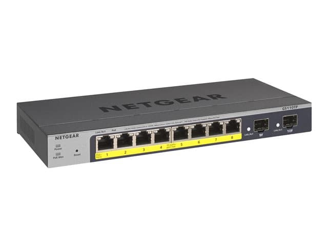 NETGEAR - Smart GS110TPv3 - Switch - smart - 8 x 10/100/1000 (PoE) + 2 x SFP - desktop, wall-mountable - PoE+ (55 W) - DC power