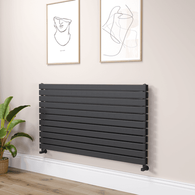 Riace Linea Midnight Black Flat Designer Radiator 770x1400mm Double Panel 6143 BTU - Horizontal Bars