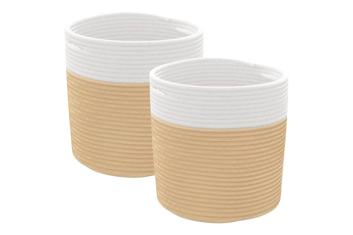 Storage Baskets 2 Pcs Beige And White 28x28 Cm Cotton