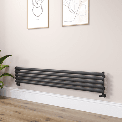 Sorrento Linea Midnight Black Oval Designer Radiator 295x1800mm Single Panel 2126 BTU - Horizontal Bars