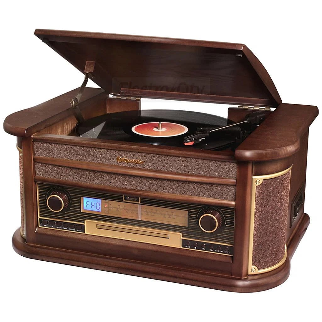 Roadstar Retro Stereo System with Turntable | Natural Wood