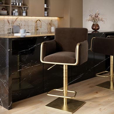 Chocolate brown - Velvet Adjustable Swivel Bar Stools with Gold Base - Sonny