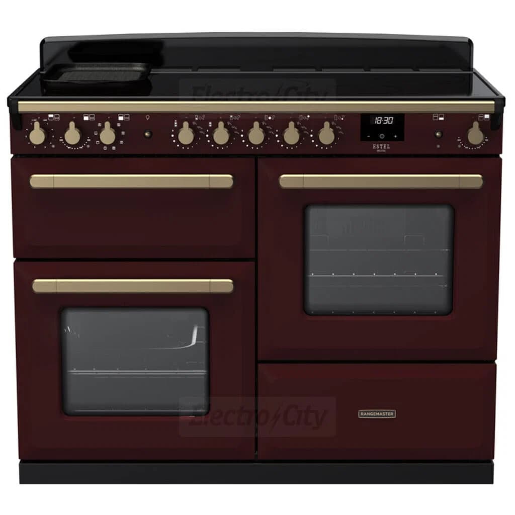 Rangemaster Estel Deluxe 110cm Induction Range Cooker | Bordeaux with Brass Trim
