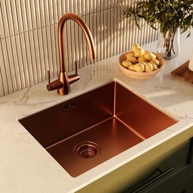 Single Bowl Copper Stainless Steel Undermount Kitchen Sink with Kitchen Mixer Tap Set - Enza