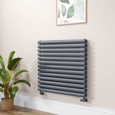 Sorrento Linea Dark Grey Anthracite Oval Designer Radiator 767x800mm Double Panel 3932 BTU - Horizontal Bars