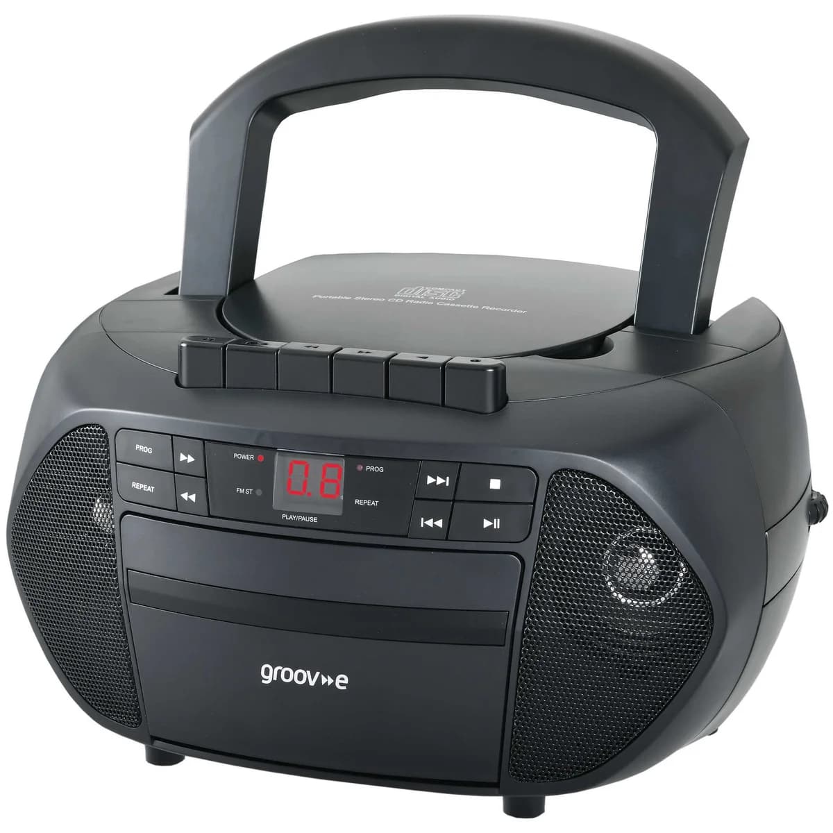 Groov-e Traditional Boombox CD Cassette and FM Radio Black | GVPS833BK