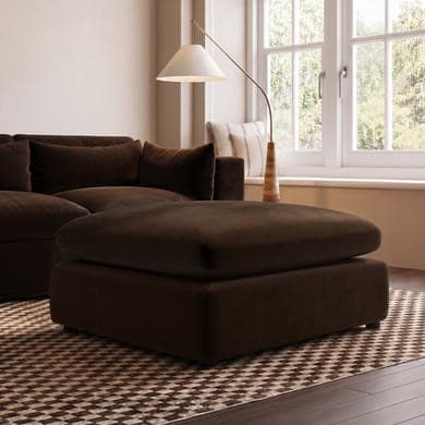 Chocolate Brown Velvet Footstool - Hudson