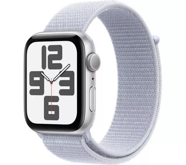 APPLE Watch SE - 44 mm Silver Aluminium Case with Blue Cloud Sport Loop