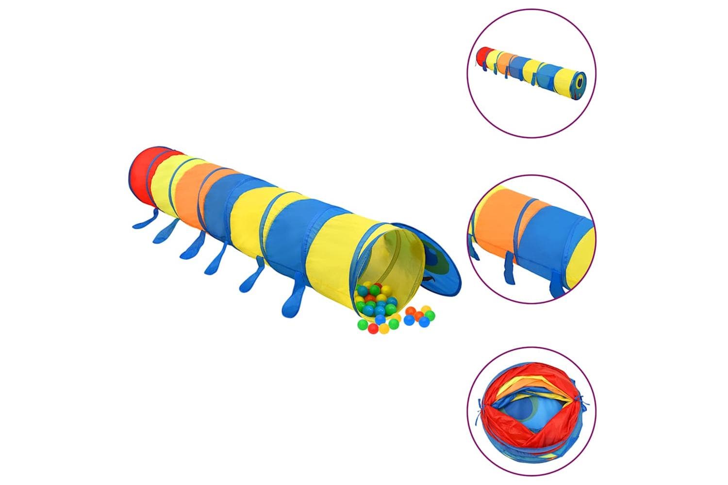 vidaXL 3107760 Children Play Tunnel With 250 Balls Multicolour 245cm Polyester