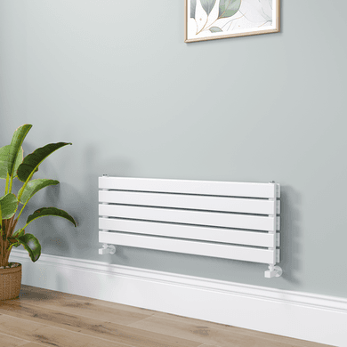 Riace Linea White Flat Designer Radiator 350x1000mm Double Panel 2068 BTU - Horizontal Bars