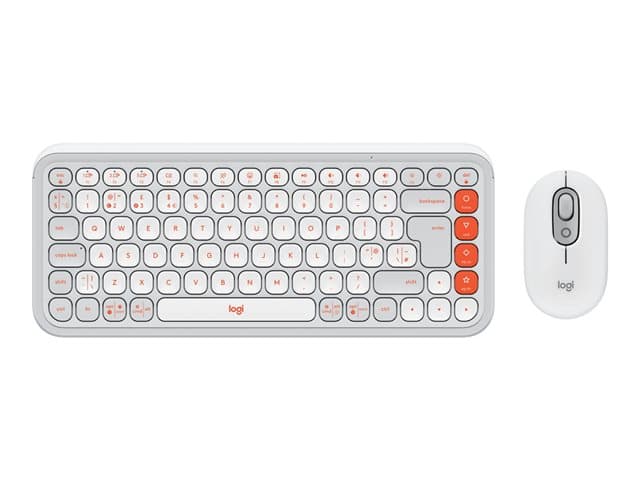 LOGITECH - POP Icon Combo - keyboard and mouse set - QWERTY - UK - off-white, orange Input Device