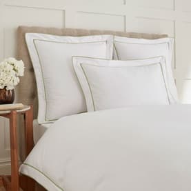 400 Thread Count Double Tape Edge Square Pillowcase Pair White on Sage