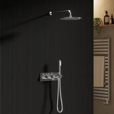Chrome 2 Outlet Wall Mounted Thermostatic Mixer Shower Set with Hand Shower - Flow