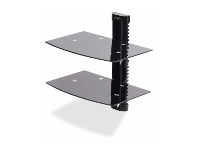Startech Dual Floating Wall-Mounted AV Shelves, Adjustable Height Shelf For Under TV, Organize A/V Equipment On Black Tempered Glass Shelves shelf
