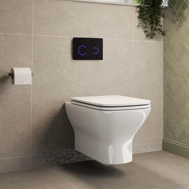 Wall Hung Rimless Toilet with Soft Close Seat, Black Glass Sensor Flush Plate, 820mm Frame & Cistern – Palma