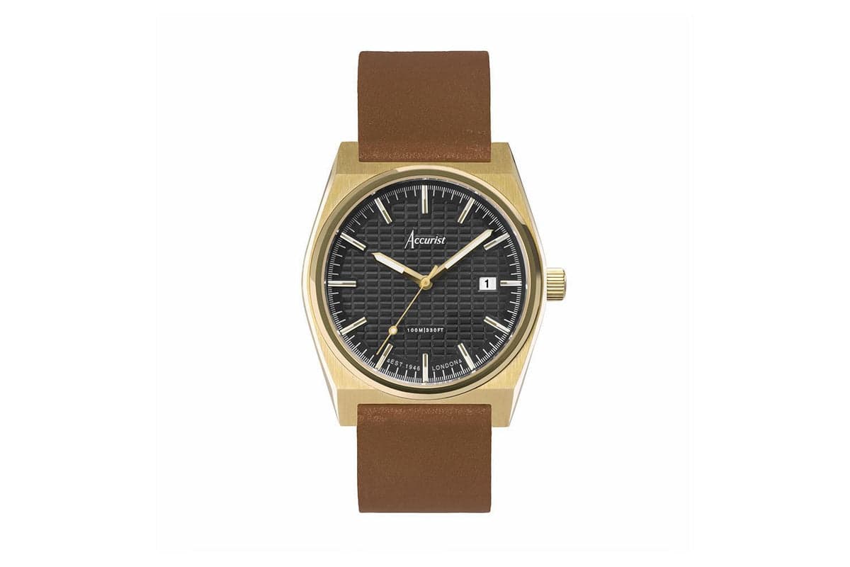 Accurist Origin Men's Watch | Gold Case & Brown Leather Strap With Black Dial | 41mm