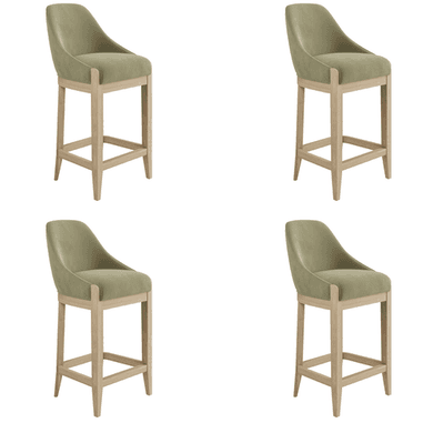 Set of 4 Sage Green Velvet Kitchen Stools with Solid Wood Legs - Madeline
