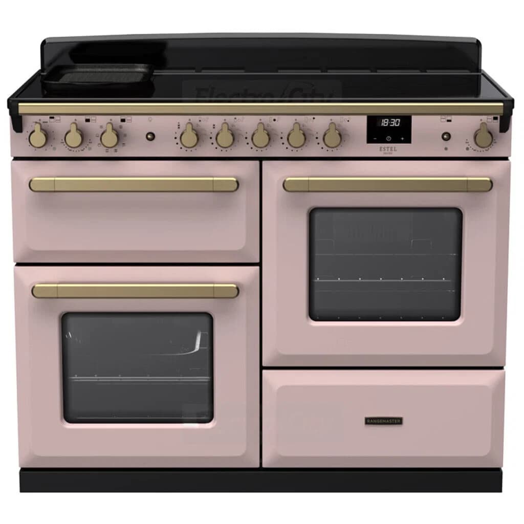 Rangemaster Estel Deluxe 110cm Induction Range Cooker | Pale Pink with Brass Trim