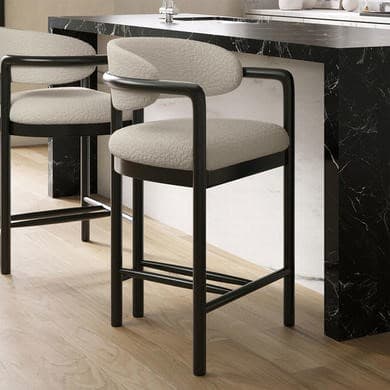 Cream and Black - Upholstered Kitchen Stools with Solid Wood Exposed Back - Darla