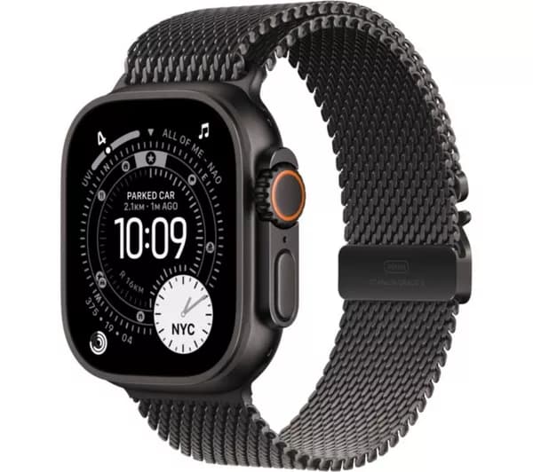 APPLE Watch Ultra 3 Cellular - 49 mm Black Titanium Case with Black Titanium Milanese Loop, Large