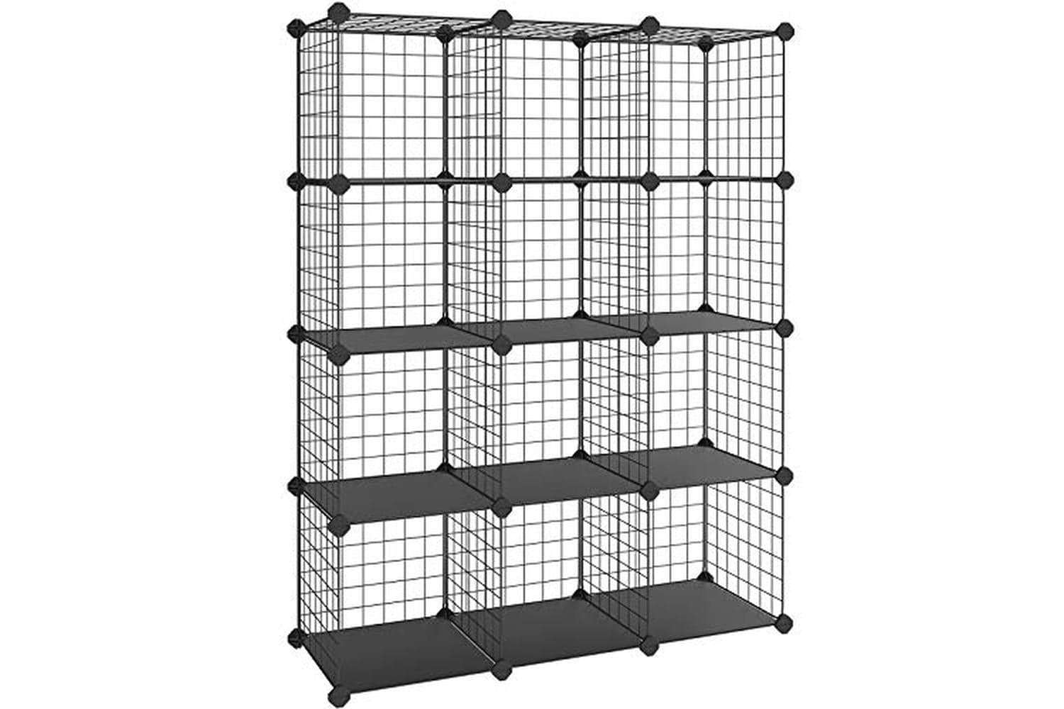 Songmics 12 Cubes Wire Grid Storage Rack | Metal Mesh | Black