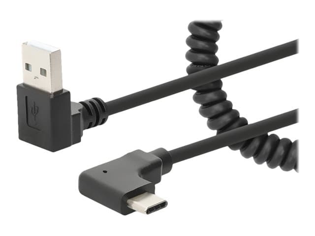 MANHATTAN - USB-C to USB-A Cable, 1m, Male to Male, Black, 480 Mbps (USB 2.0), Tangle Resistant Curly Design, Angled Connectors, Ideal for Charging Cabinets/Carts, Hi-Speed USB, Lifetime Warranty, Polybag - USB-C cable - USB