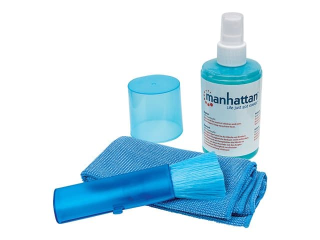 Manhattan LCD Cleaning Kit, Alcohol-free, Includes Cleaning Solution (200ml), Brush and Microfibre Cloth, Ideal for use on monitors/laptops/keyboards/