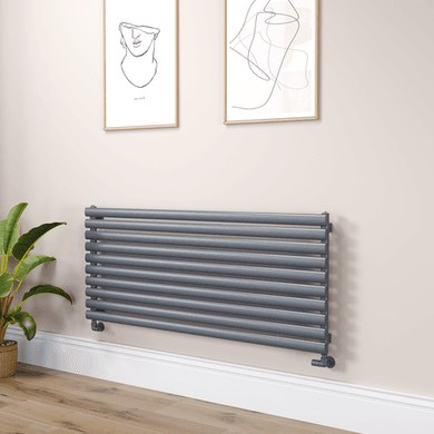 Sorrento Linea Dark Grey Anthracite Oval Designer Radiator 590x1400mm Single Panel 3317 BTU - Horizontal Bars