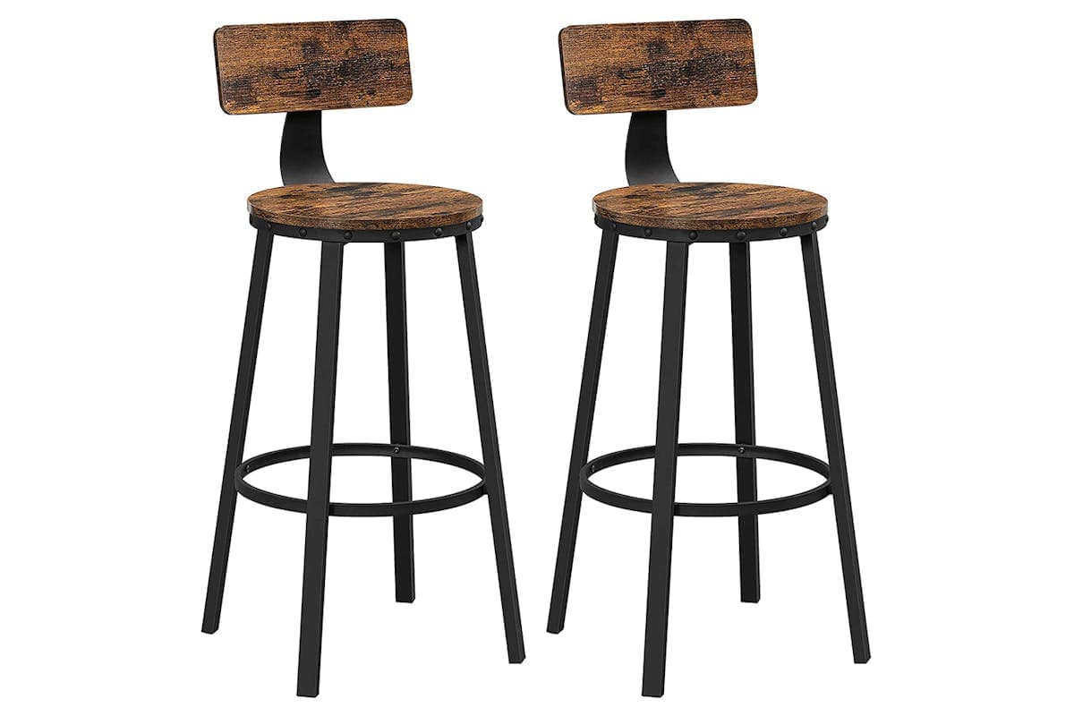 Vasagle Bar Stools | High Back | Rustic Brown/Black | Set of 2