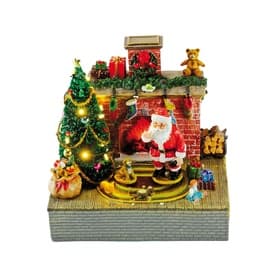 Animated Santa Fireplace Village Scene 31cm