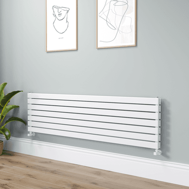 Riace Linea White Flat Designer Radiator 490x1800mm Double Panel 4863 BTU - Horizontal Bars