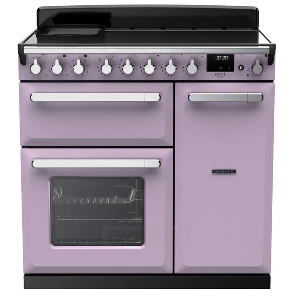 Rangemaster Estel Deluxe 90cm Induction Range Cooker | Heather with Chrome Trim