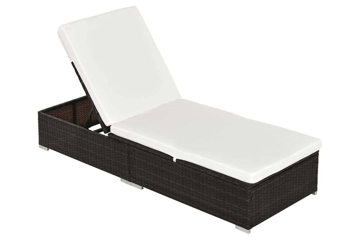 Outsunny Sun Lounger Single Adjustable Recliner Day Bed | Brown/Cream White