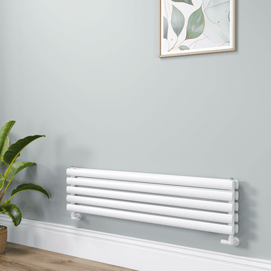 Sorrento Linea White Oval Designer Radiator 295x1200mm Double Panel 2177 BTU - Horizontal Bars
