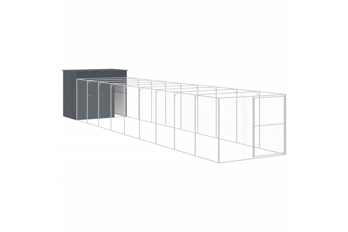 vidaXL 3189123 Dog House With Run Anthracite 214x1069x181cm Galvanised Steel