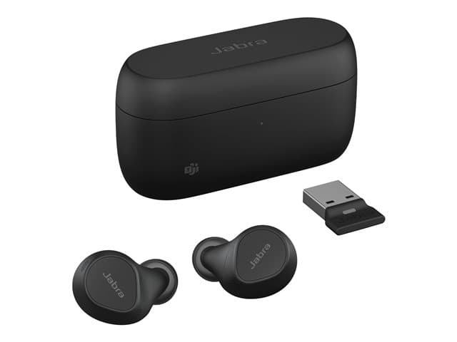 JABRA - Evolve2 Buds MS - True wireless earphones with mic - in-ear - Bluetooth - active noise cancelling - USB-A via Bluetooth adapter - noise isolating - black - Certified for Microsoft Teams