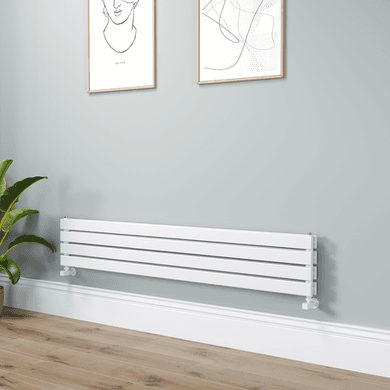 Riace Linea White Flat Designer Radiator 280x1600mm Double Panel 2512 BTU - Horizontal Bars