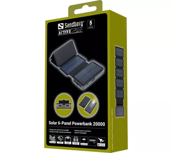SANDBERG 20000 mAh Portable 6-Panel Solar Power Bank - Black