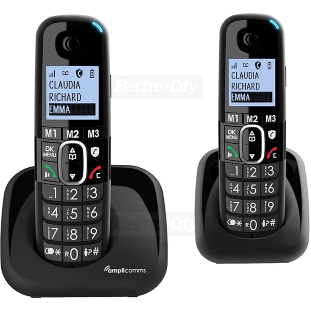 Amplicomms BigTel 1500 Twin Cordless Big Button Phone with Call Block | Black