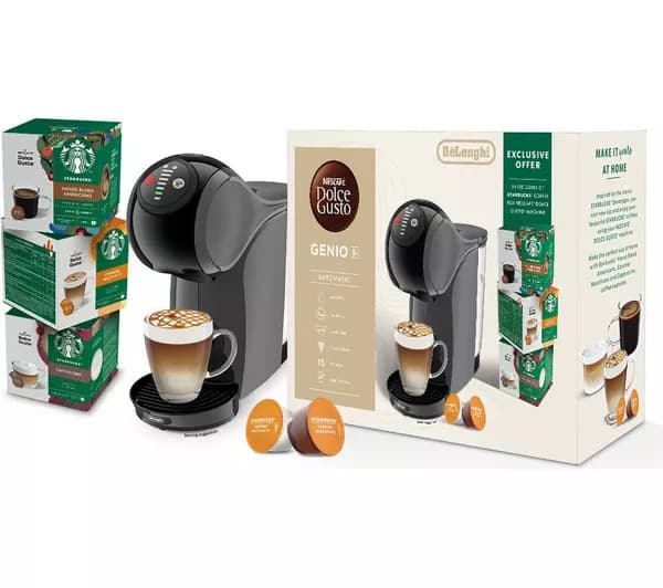DOLCE GUSTO by De’Longhi Genio S EDG226.AF Automatic Coffee Machine & Starbucks Flavoured Coffee Bundle – Anthracite