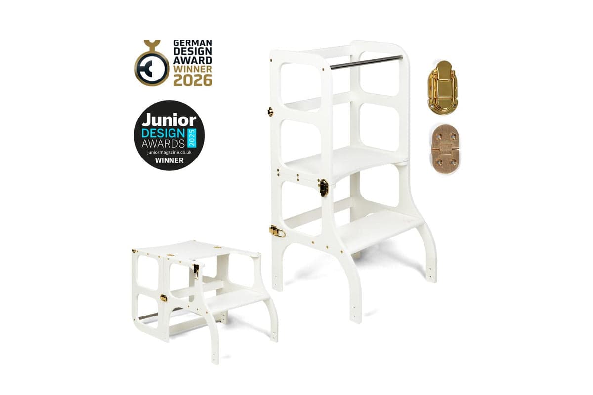 Ette Tete Helper Tower Stepnsit White Gold Clasps | Helper Tower | Baltic Birch Plywood