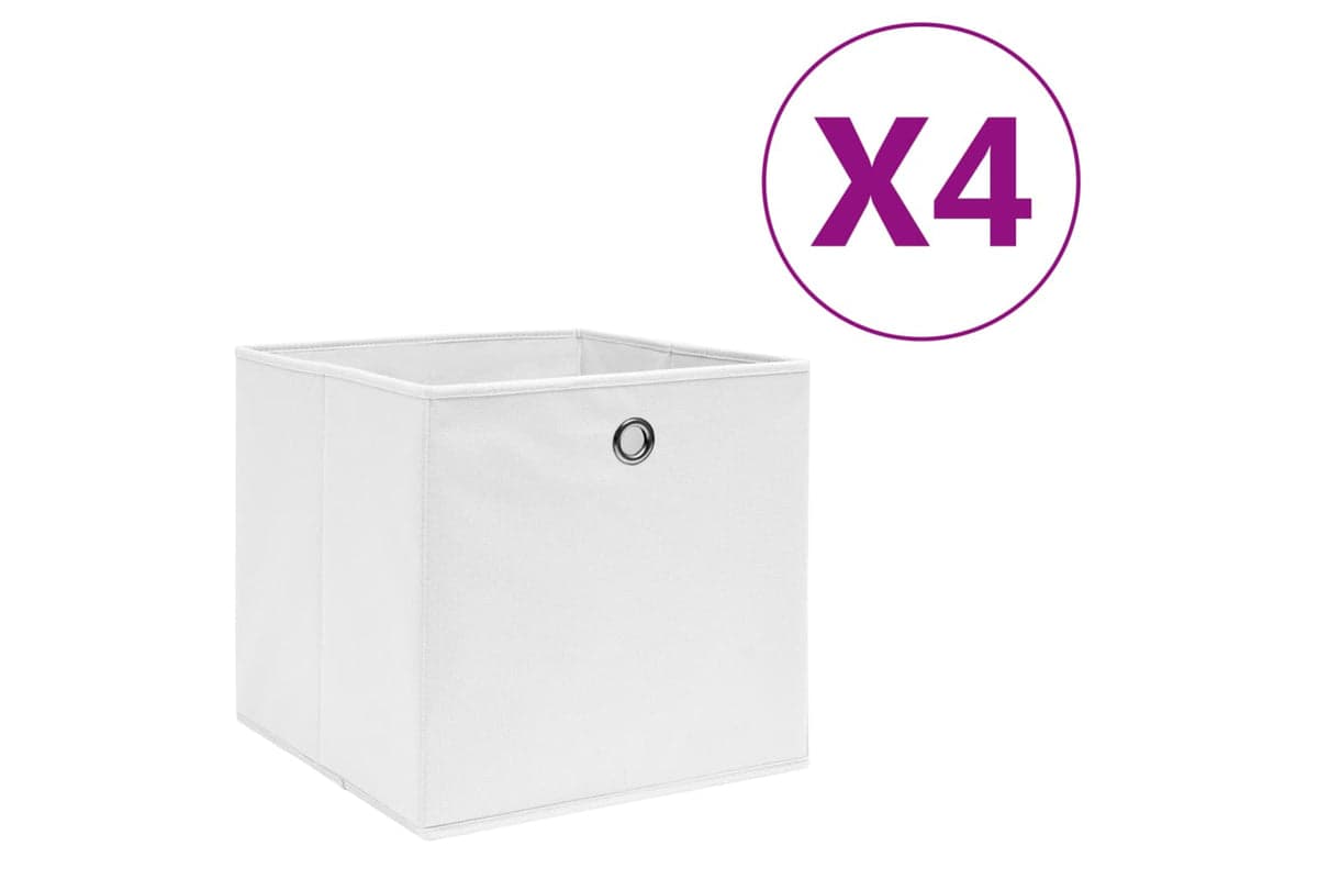 vidaXL 325207 Storage Boxes 4 Pcs Non-woven Fabric 28x28x28cm White