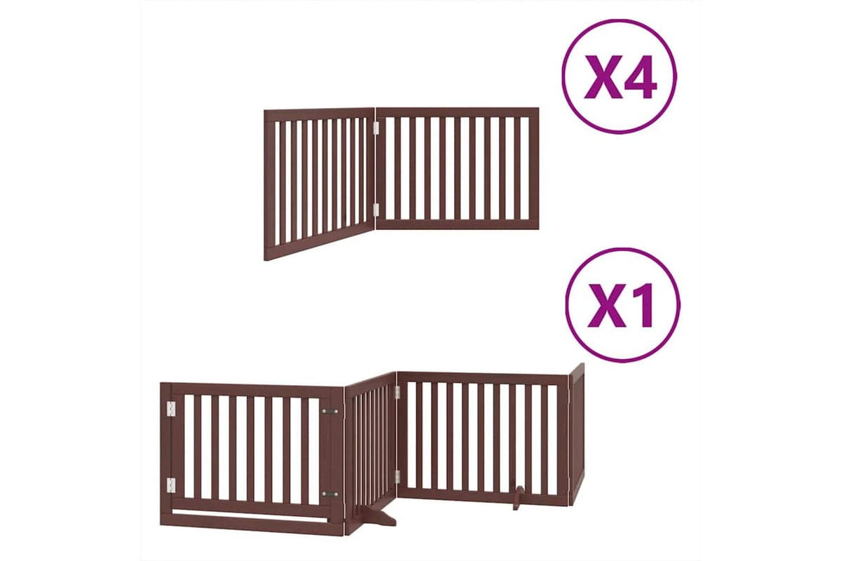 Vidaxl Dog Gate With Door Foldable 12 Panels Brown 960 Cm Poplar Wood