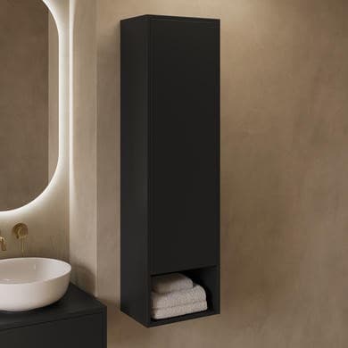 Single Door Black Wall Mounted Tall Bathroom Cabinet 350 x 1250mm - Lugo