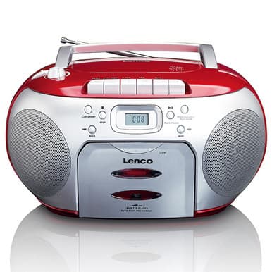 LENCO SCD-420RD - Portable FM Radio CD- Cassette Player - Red/Silver | SCD-420RD