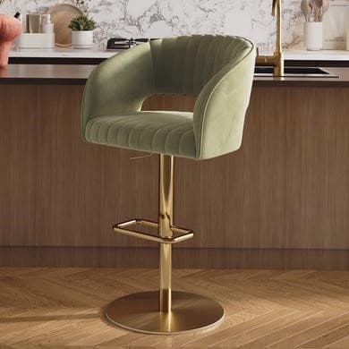 Sage Velvet and Gold - Curved Back Adjustable Swivel Bar Stools with Gold Base  - Runa
