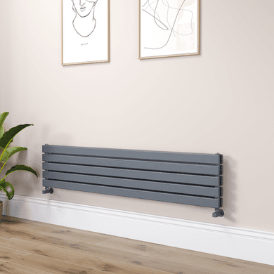 Riace Linea Dark Grey Anthracite Flat Designer Radiator 350x1600mm Double Panel 3140 BTU - Horizontal Bars